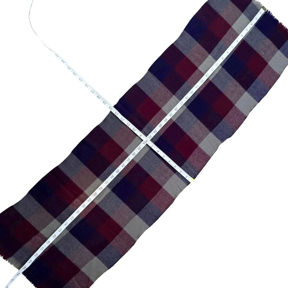 Vintage Men's Plaid Scarf Navy Maroon Checkered Fringe 1970s Winter Warm